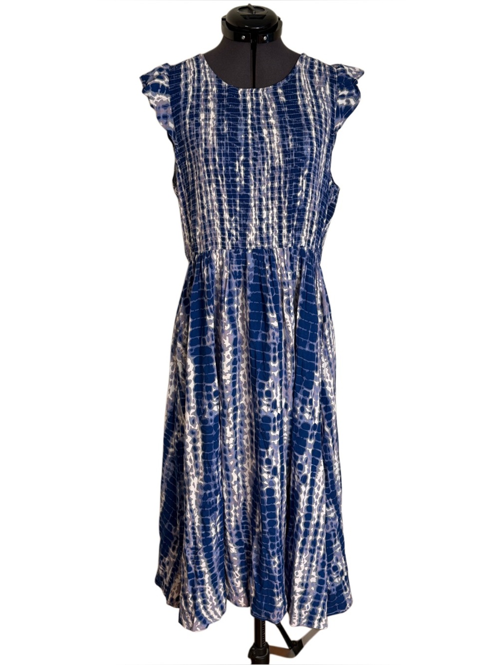 Anthropologie THML Smocked Ruffle Sleeve Tiered Midi Dress